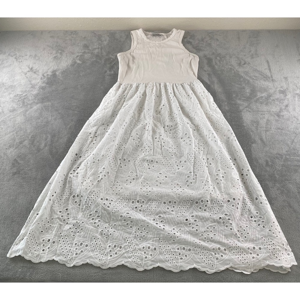 Grace Karin Womens White Eyelet Lace Maxi Dress Sleeveless Tank Top Size L